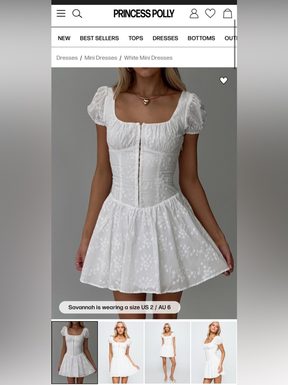 NEW Princess Polly Lethia Corset Mini Dress White Puff Sleeve Lace Up Cotton - Picture 5 of 11
